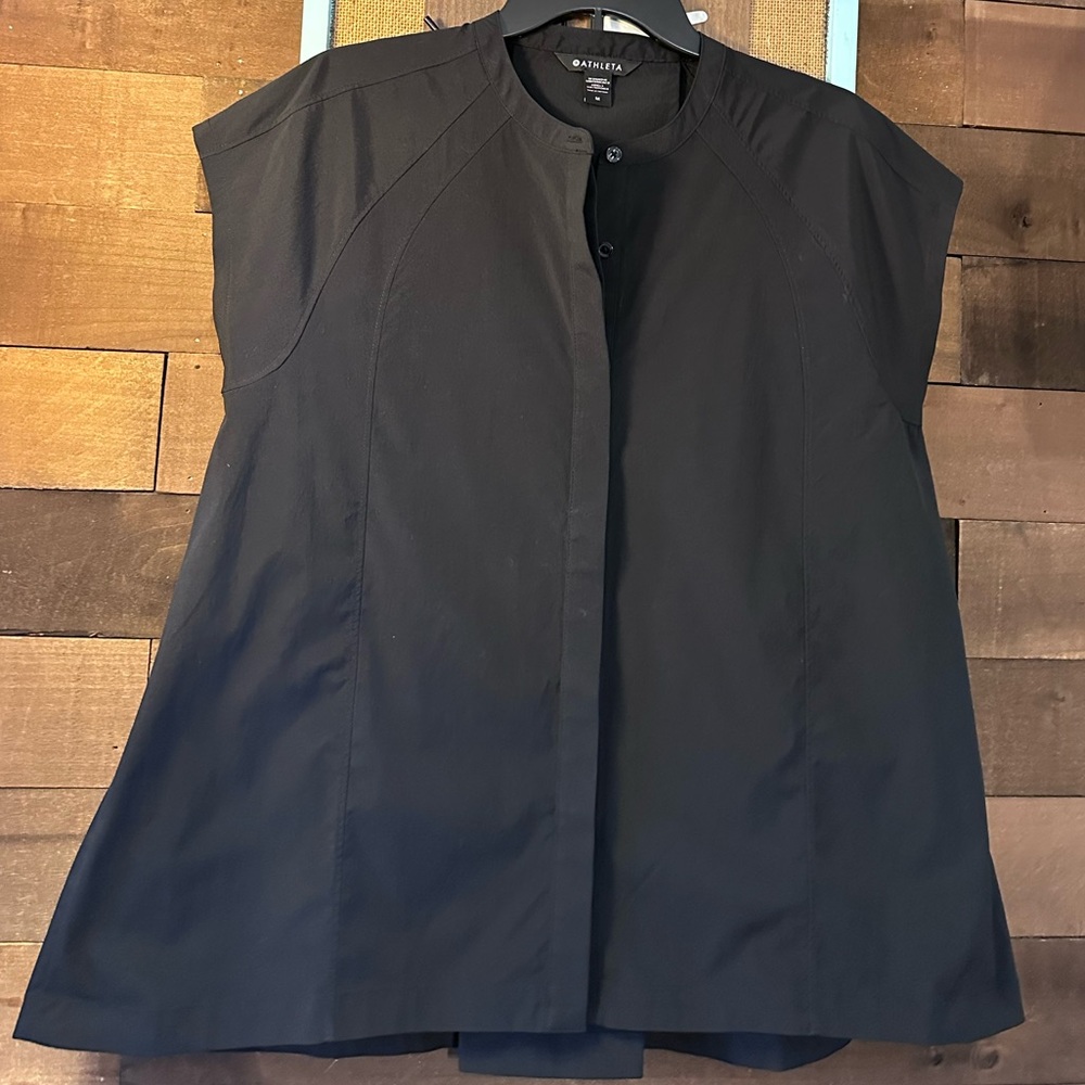 Athleta Black Button Down Cap Sleeve Top, size M